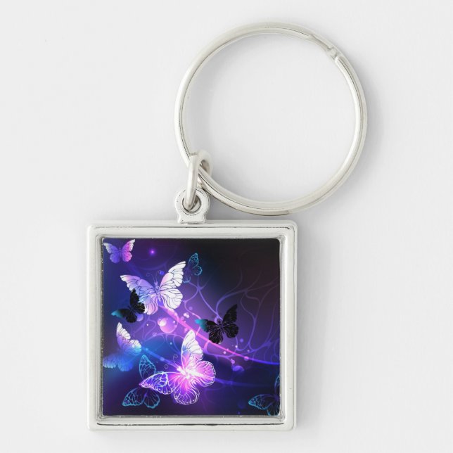Background with Night Butterflies Key Ring (Front)