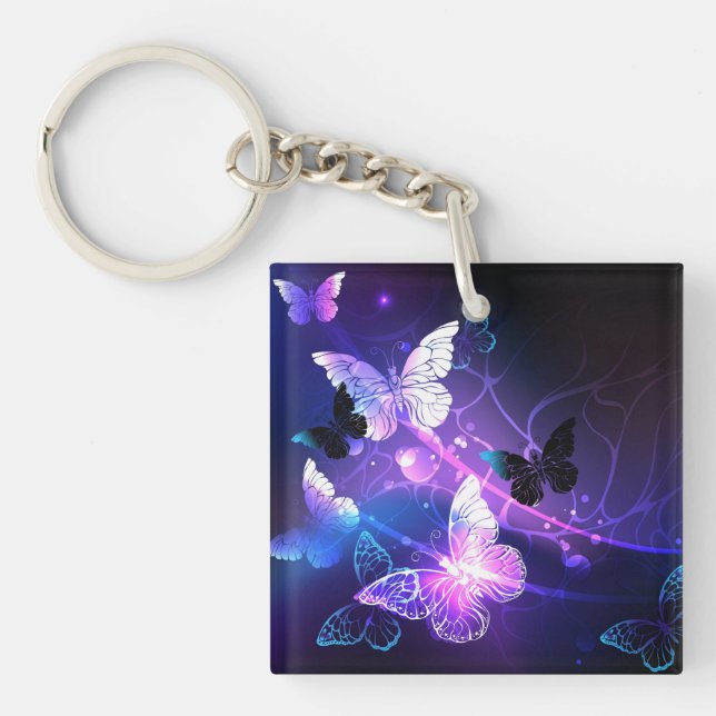 Background with Night Butterflies Key Ring (Front)