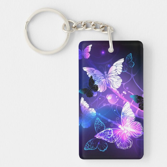 Background with Night Butterflies Key Ring (Front)