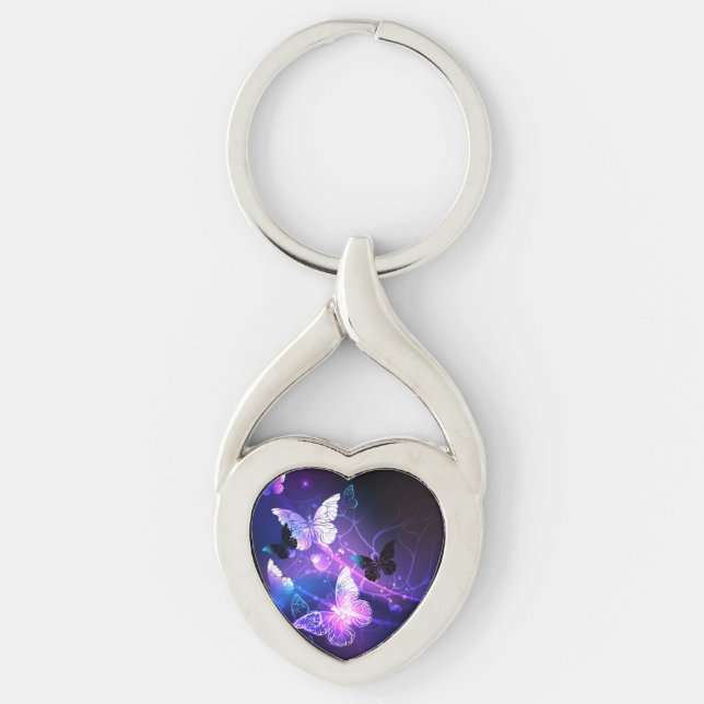 Background with Night Butterflies Key Ring (Front)