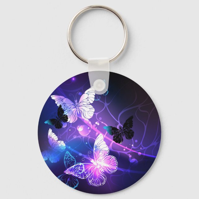 Background with Night Butterflies Key Ring (Front)
