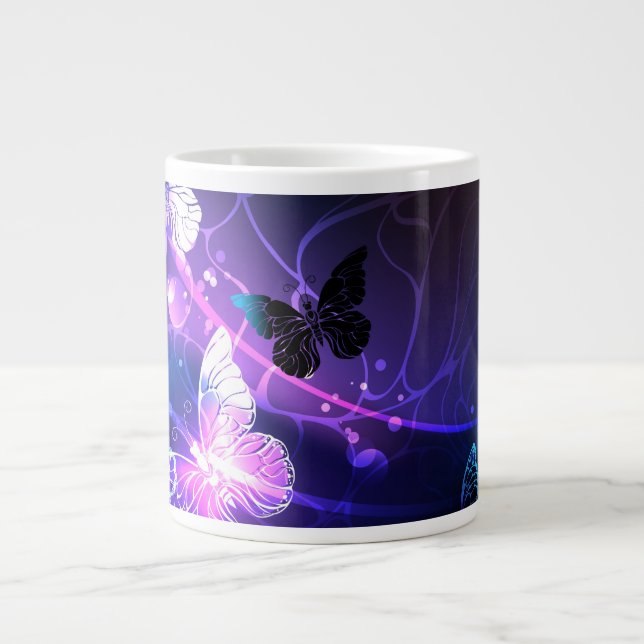 Background with Night Butterflies Large Coffee Mug (Front)