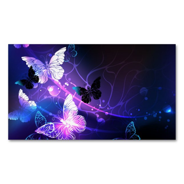 Background with Night Butterflies Magnetic Business Card (Front)