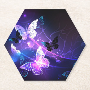 Background with Night Butterflies Paper Coaster