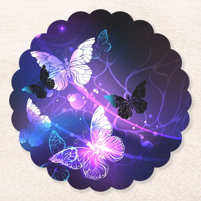 Background with Night Butterflies Paper Coaster (Front)