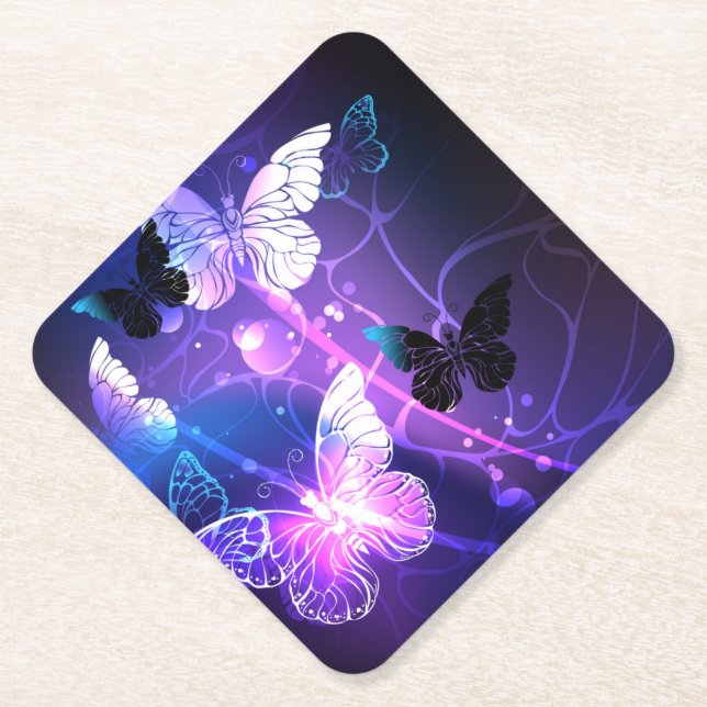 Background with Night Butterflies Paper Coaster (Front)