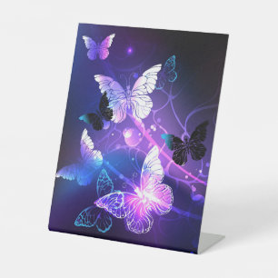 Background with Night Butterflies Pedestal Sign