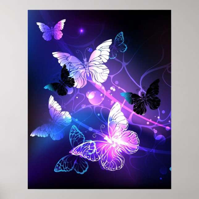 Background with Night Butterflies Poster (Front)