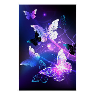 Background with Night Butterflies Poster