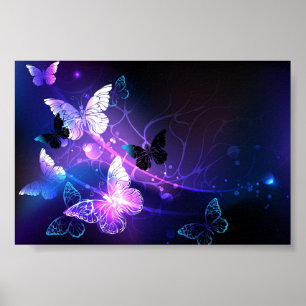 Background with Night Butterflies Poster