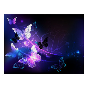 Background with Night Butterflies Poster