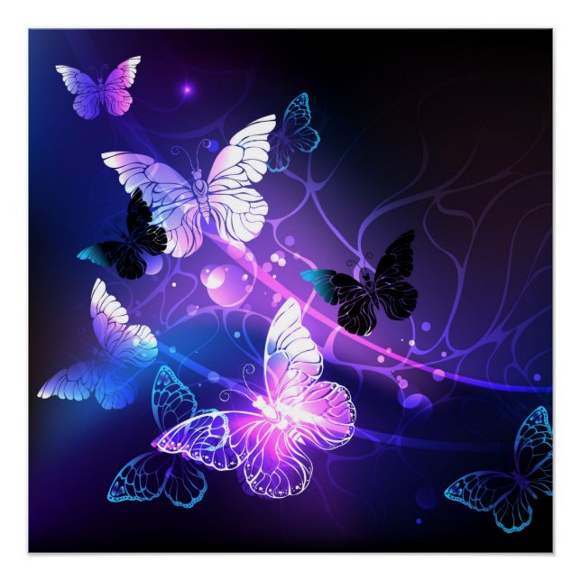 Background with Night Butterflies Poster (Front)