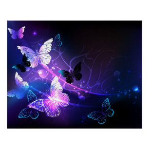 Background with Night Butterflies Poster