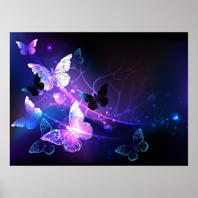 Background with Night Butterflies Poster (Front)
