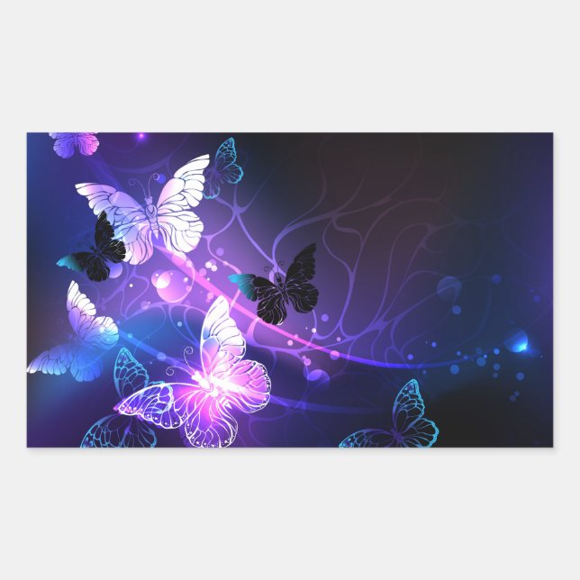Background with Night Butterflies Rectangular Sticker (Front)