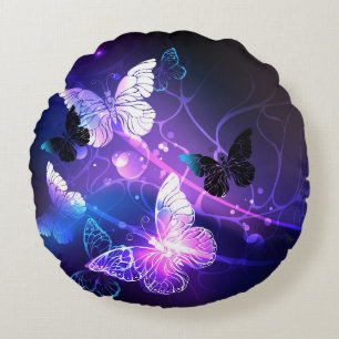 Background with Night Butterflies Round Cushion