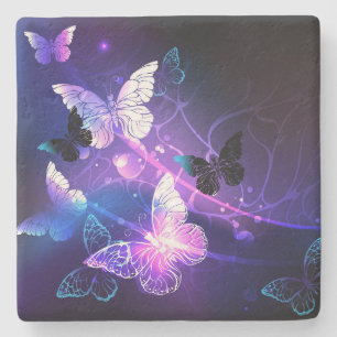 Background with Night Butterflies Stone Coaster