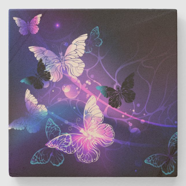Background with Night Butterflies Stone Coaster (Front)