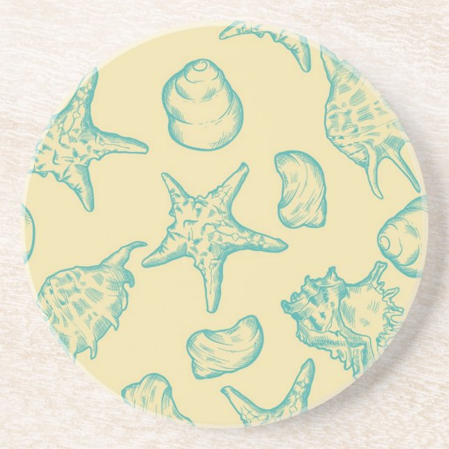 Background with shells. Hand drawn Coaster (Front)