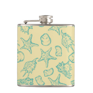 Background with shells. Hand drawn Hip Flask