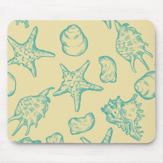 Background with shells. Hand drawn Mouse Pad (Front)