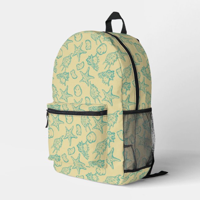 Background with shells. Hand drawn Printed Backpack (Back Corner Right)