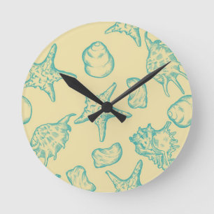 Background with shells. Hand drawn Round Clock