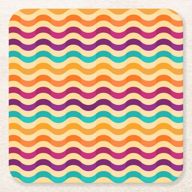 Background with stripes in retro 2 square paper coaster (Front)