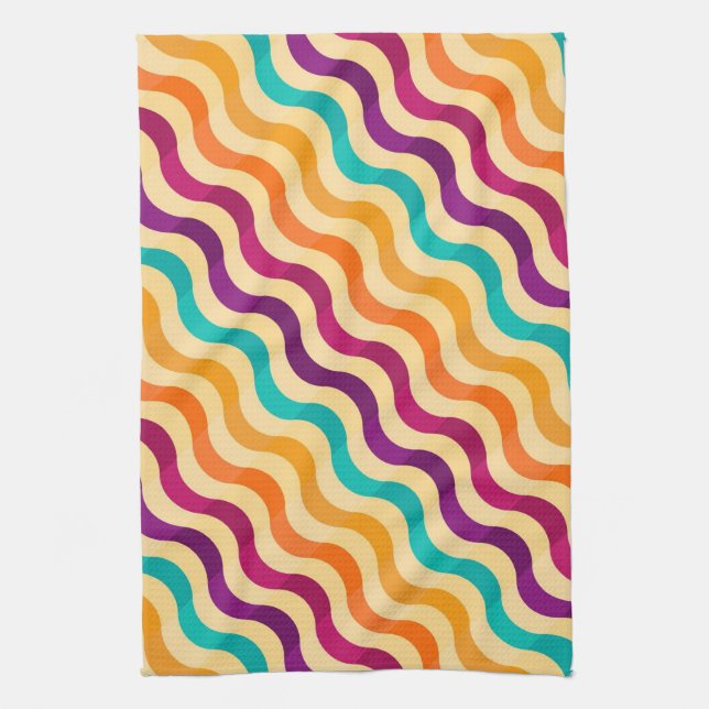 Background with stripes in retro 2 tea towel (Vertical)