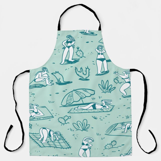 Background with summer beach girls. Seamless patte Apron (Front)