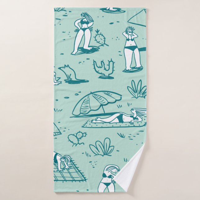 Background with summer beach girls. Seamless patte Bath Towel (Bath Towel)
