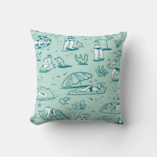Background with summer beach girls. Seamless patte Cushion