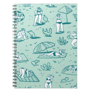 Background with summer beach girls. Seamless patte Notebook