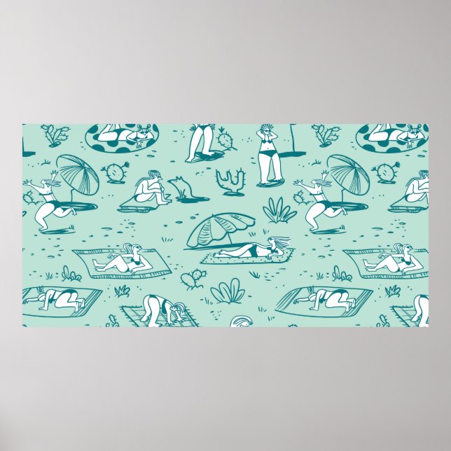 Background with summer beach girls. Seamless patte Poster (Front)