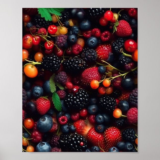 Background with various forest fruits poster (Front)