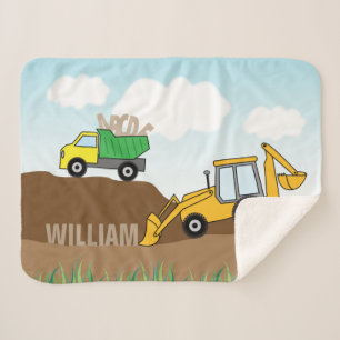 Backhoe and Dump Truck Personalised Sherpa Blanket