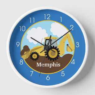 Backhoe Construction Clock - Add a Name