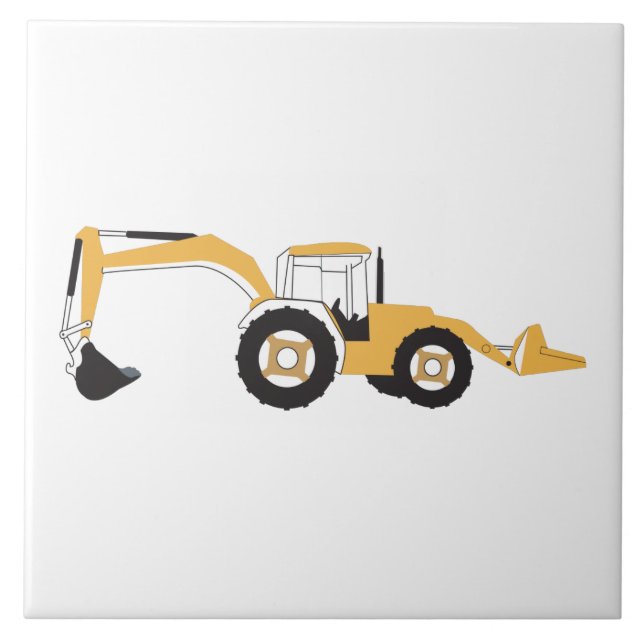 Backhoe Construction Truck Ceramic Tile (Front)