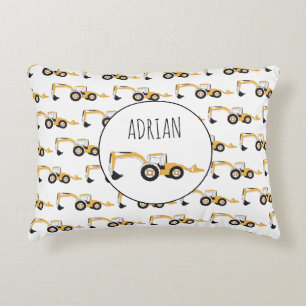 Backhoe Construction Truck Custom Name Decorative Cushion