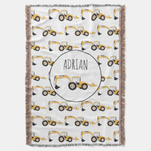 Backhoe Construction Truck Custom Name Throw Blanket