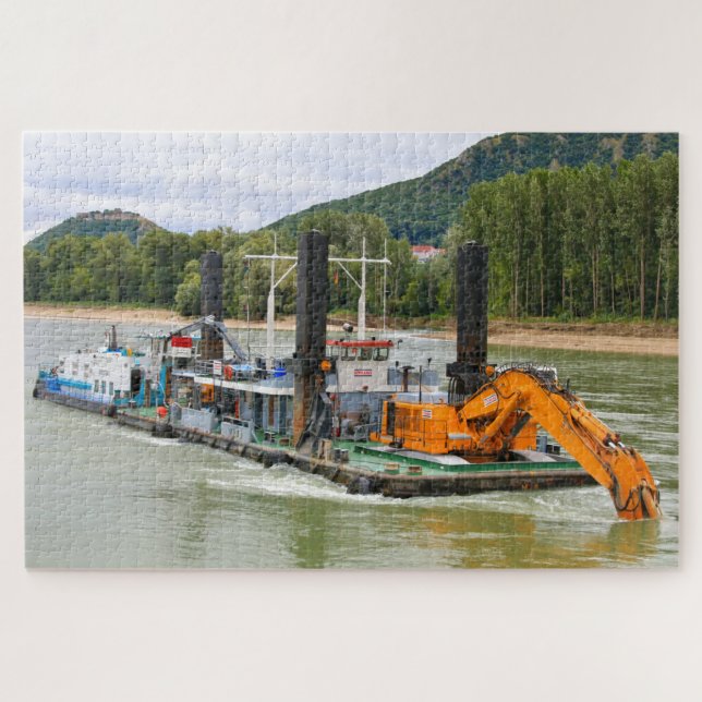 Backhoe dredge, Danube River,Austria Jigsaw Puzzle (Horizontal)