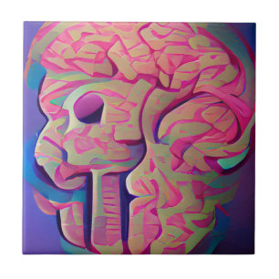 Backlight brain geometric digital art purple  ceramic tile