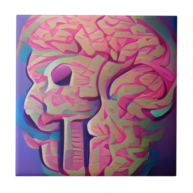 Backlight brain geometric digital art purple  ceramic tile (Front)