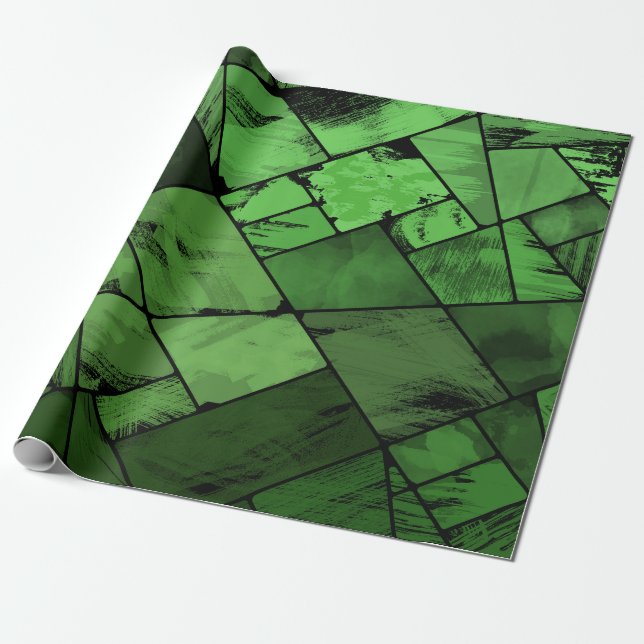 Backlit forest Green Geode, Emerald Stained Glass  Wrapping Paper (Unrolled)