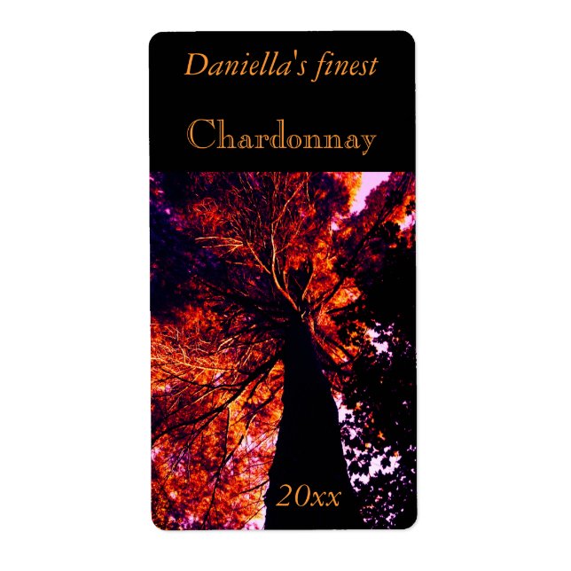 Backlit tall old tree wine label (Front)