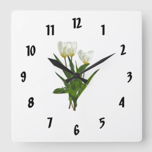 Backlit White Tulips Square Wall Clock