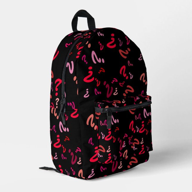 Backpack (ao) - Question Marks in Reds on Black (Back Corner Left)