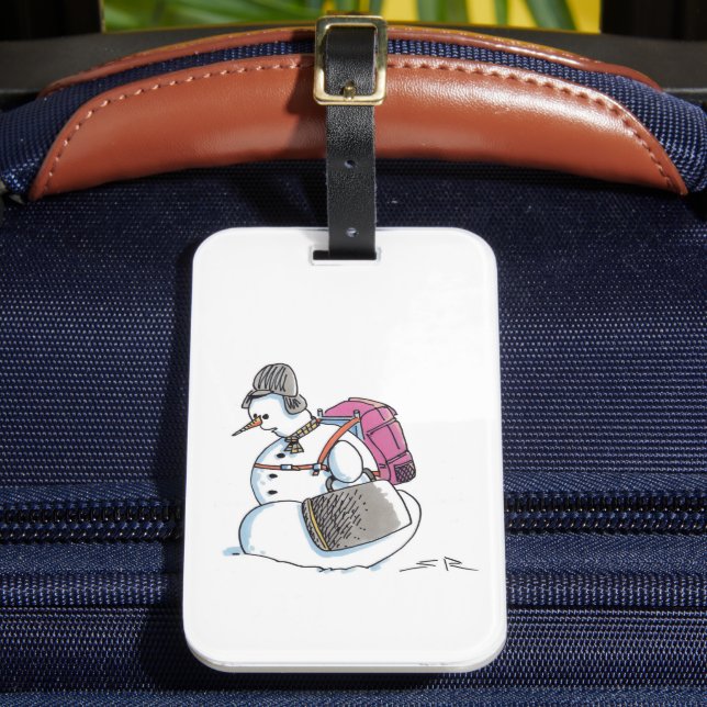 Backpack Snowman luggage tag (Front Insitu 2)