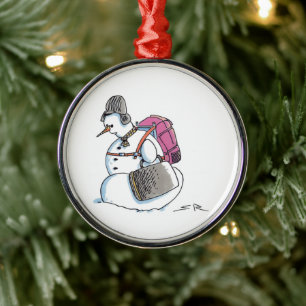 Backpack Snowman round premium ornament