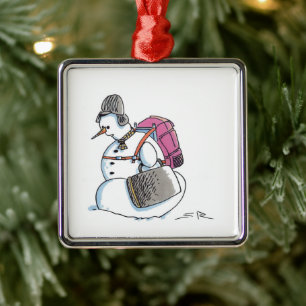 Backpack Snowman square premium ornament